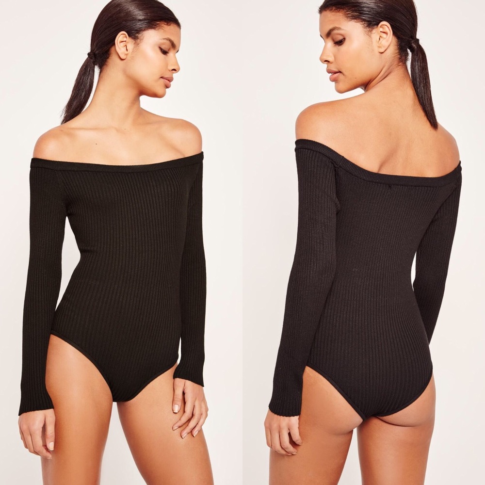 ❌SOLD❌Missguided Long-sleeve Black Bardot Bodysuit